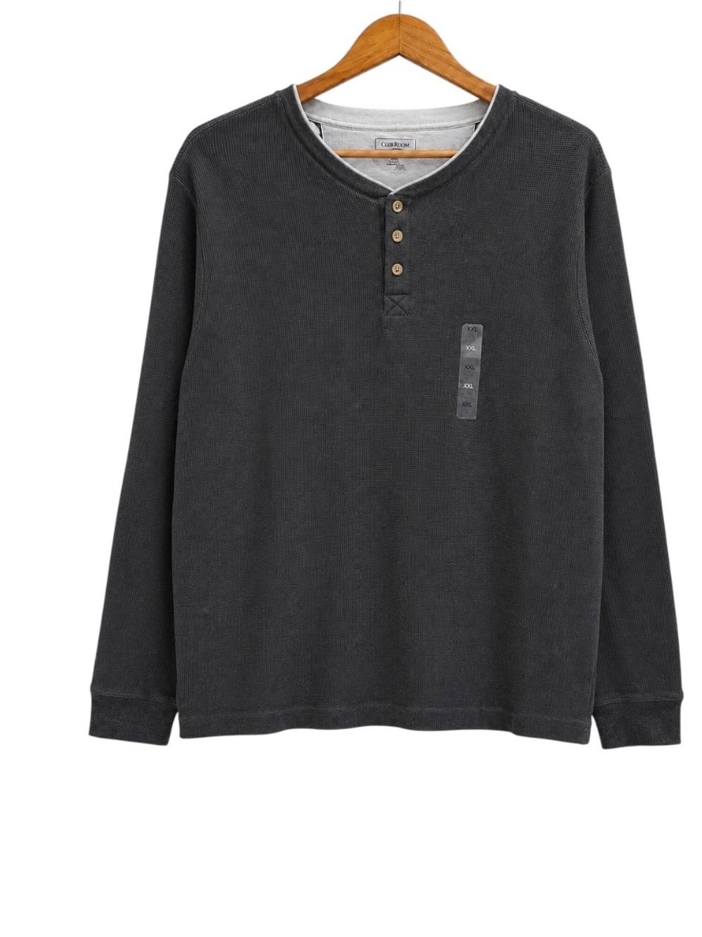 Club Room Men’s Waffle Knit Henley Shirt XXL Charcoal Gray Long Sleeve NWT